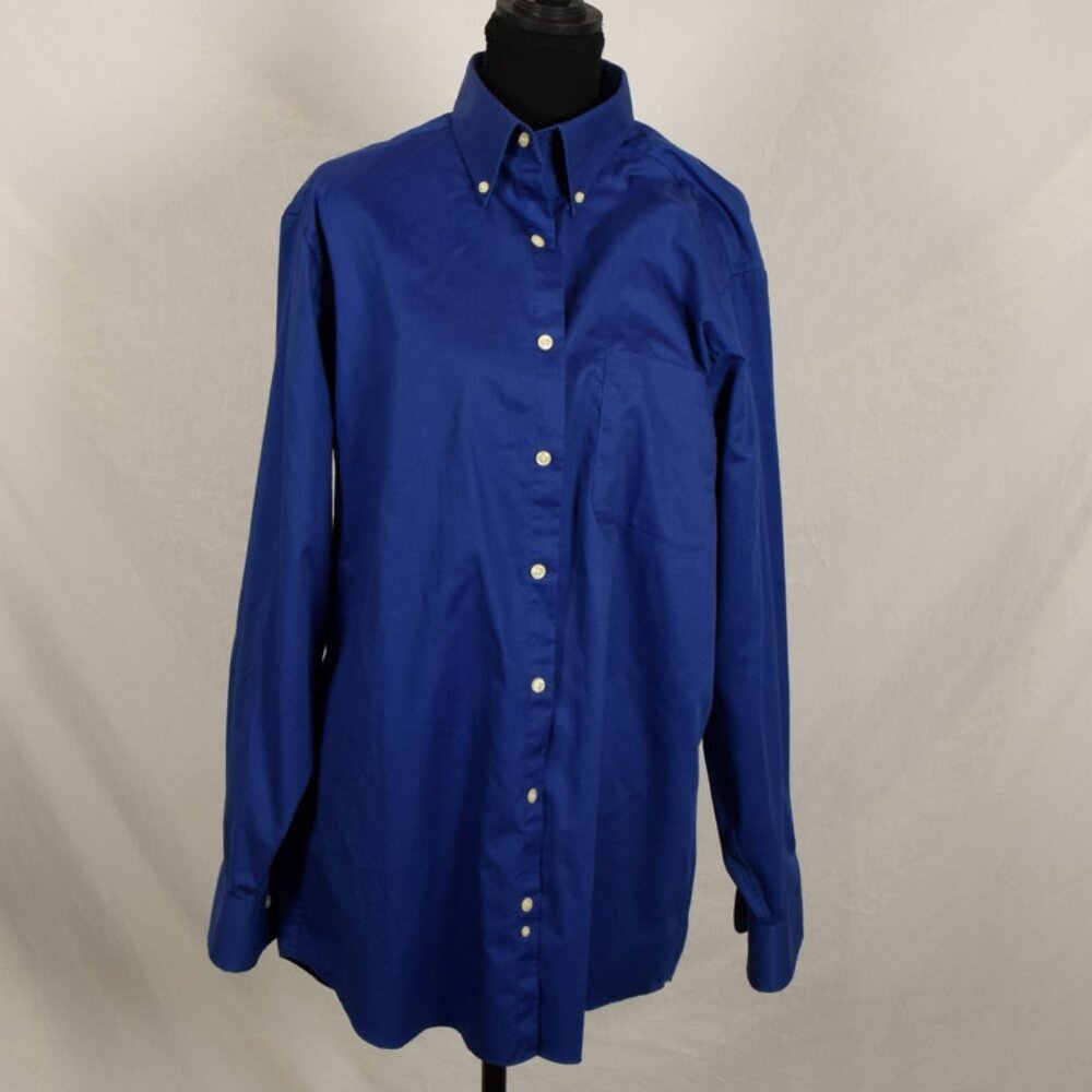 Izod Wrinkle Free Dress Shirt Mens 16 32/33 Large Blue Button Down
